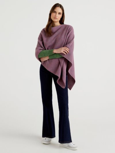 Women's Benetton Pura Lana Shetland Mantella Sweaters Mauve | NZ915582