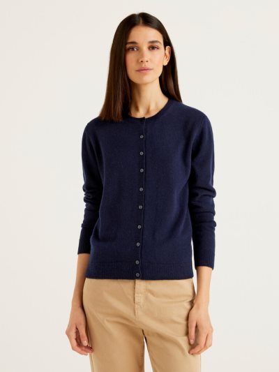 Women's Benetton Pure Cashmere Cardigan Dark Blue | NZ183820