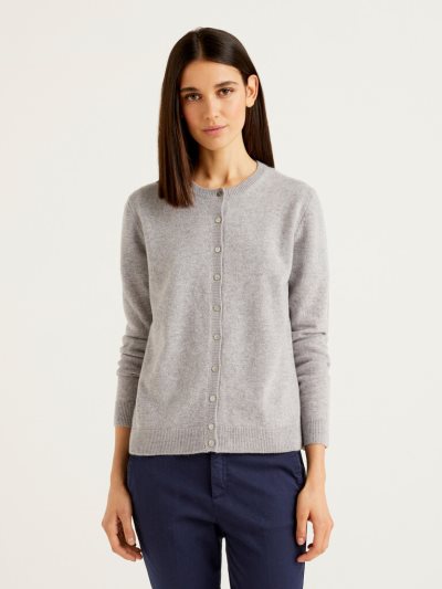 Women's Benetton Pure Cashmere Cardigan Grey | NZ370819