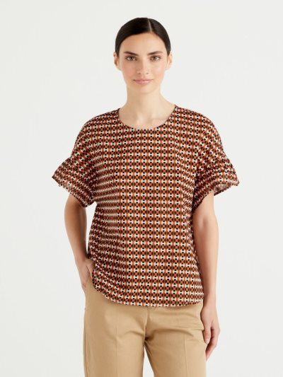 Women's Benetton Pure Cotton Patterned Blouse Orange | NZ117020