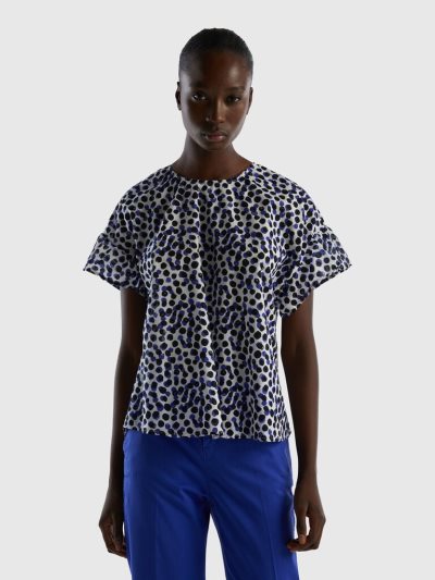 Women's Benetton Pure Cotton Patterned Blouse Blue | NZ223358