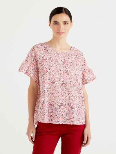 Women's Benetton Pure Cotton Patterned Blouse Pink | NZ401913