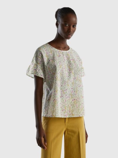 Women's Benetton Pure Cotton Patterned Blouse White | NZ553049