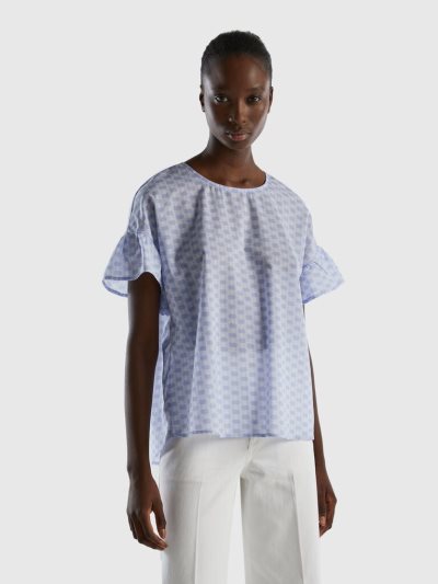 Women's Benetton Pure Cotton Patterned Blouse Lavender | NZ608956
