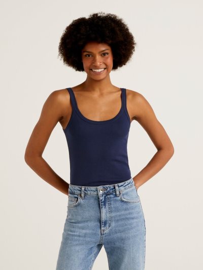 Women's Benetton Pure Cotton Tanks Dark Blue | NZ806555