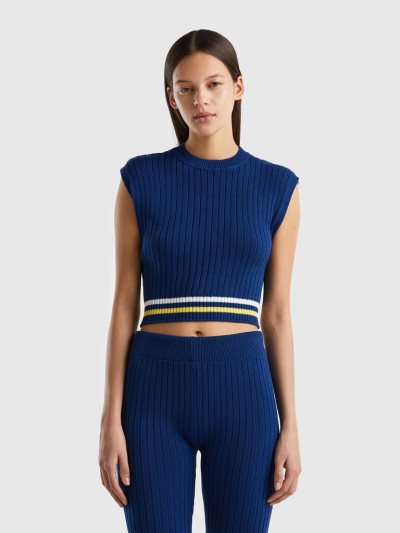 Women's Benetton Pure Cotton Vest Blue | NZ846624