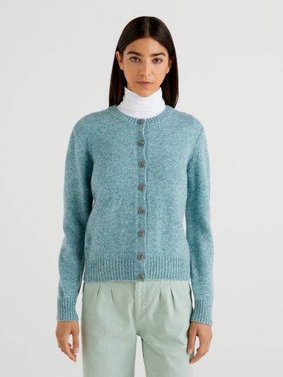 Women's Benetton Pure Shetland Wool Cardigan Light Blue | NZ449280