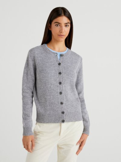 Women's Benetton Pure Shetland Wool Cardigan Grey | NZ983601