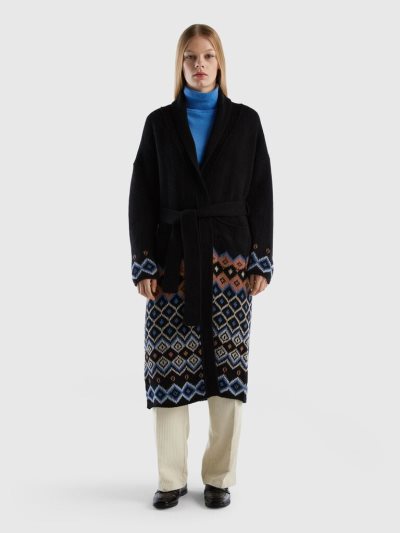 Women's Benetton Pure Shetland Wool Coats Black | NZ009564