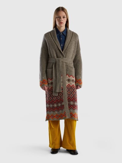 Women's Benetton Pure Shetland Wool Coats Dove Grey | NZ489392