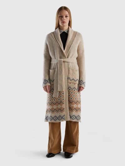 Women's Benetton Pure Shetland Wool Coats Beige | NZ965480