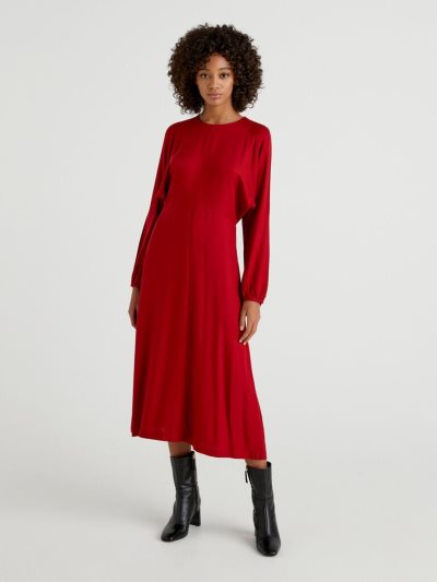 Women's Benetton Pure Viscose Midi Dress Burgundy | NZ263512