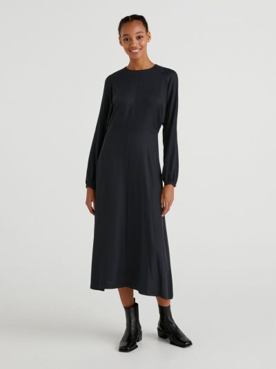 Women's Benetton Pure Viscose Midi Dress Black | NZ315569