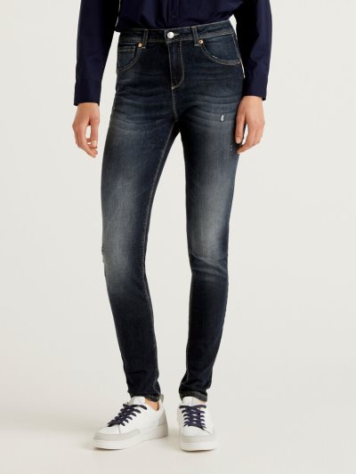 Women's Benetton Push Up Skinny Fit Jeans Dark Blue | NZ279071