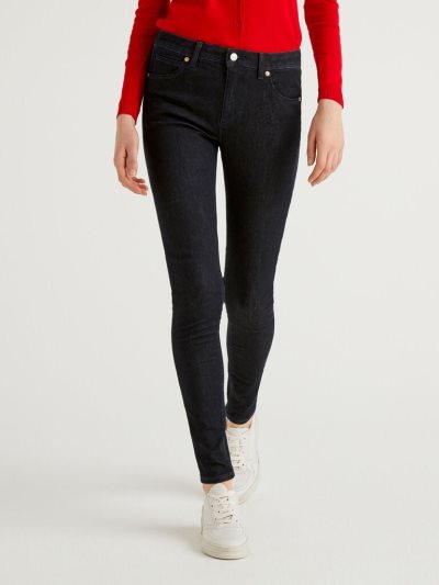 Women's Benetton Push Up Skinny Fit Jeans Dark Blue | NZ281508