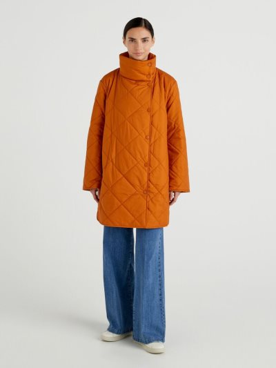 Women's Benetton Quilted High Collar Padded Jackets Burnt | NZ091480