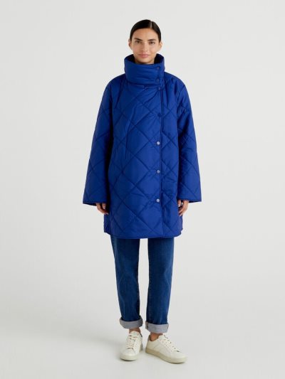 Women's Benetton Quilted High Collar Padded Jackets Dark Blue | NZ263496