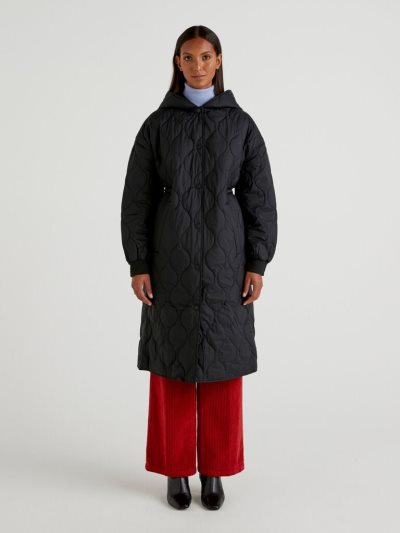 Women's Benetton Quilted Hood Padded Jackets Black | NZ273033