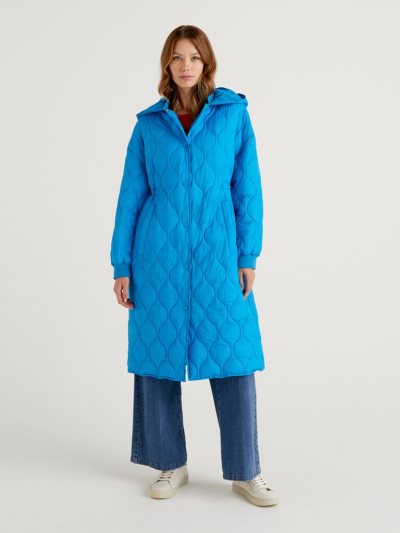Women's Benetton Quilted Hood Padded Jackets Turquoise | NZ452352