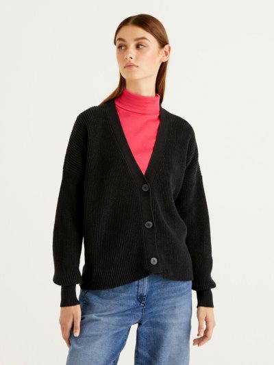 Women's Benetton Recycled Cotton Blend Cardigan Black | NZ575071