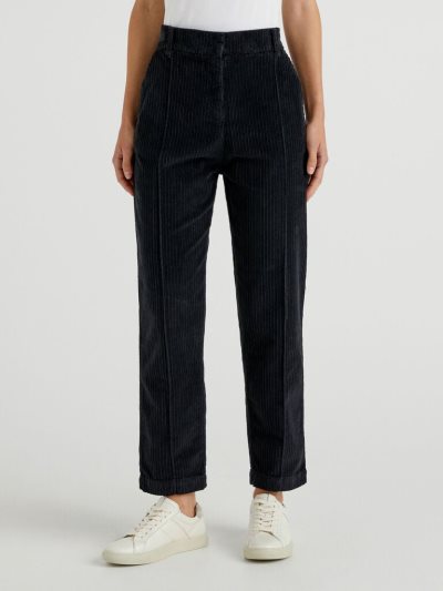 Women's Benetton Regular Fit Velvet Trousers Black | NZ280174