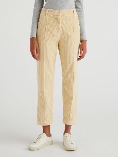 Women's Benetton Regular Fit Velvet Trousers Vanilla | NZ333803
