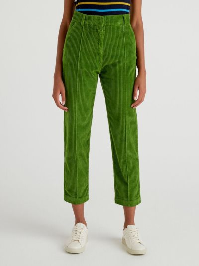 Women's Benetton Regular Fit Velvet Trousers Olive Green | NZ539652