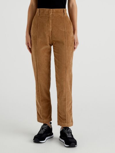 Women's Benetton Regular Fit Velvet Trousers Camel | NZ946567