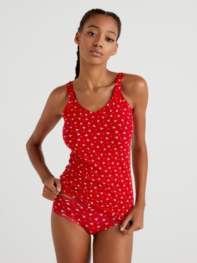 Women's Benetton Reindeer Super Stretch Organic Cotton Tanks Red | NZ414366