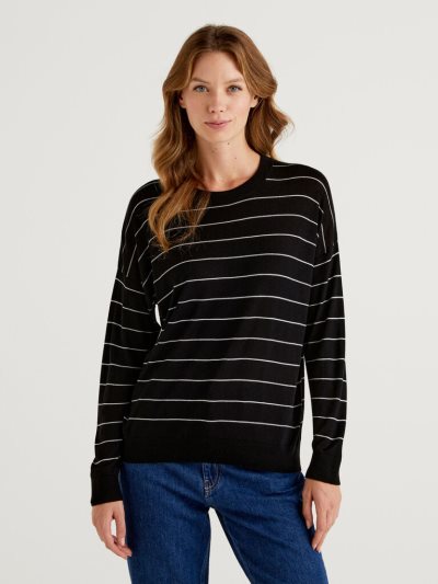 Women's Benetton Relaxed Boxy Fit Crew Neck Sweaters White | NZ370462