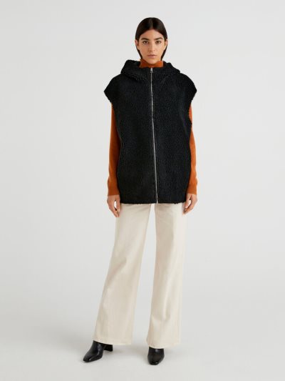Women's Benetton Reversible Hood Vest Black | NZ556784