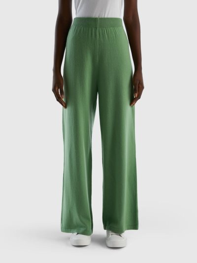 Women's Benetton Sage Green Wool And Cashmere Blend Trousers Green | NZ658688