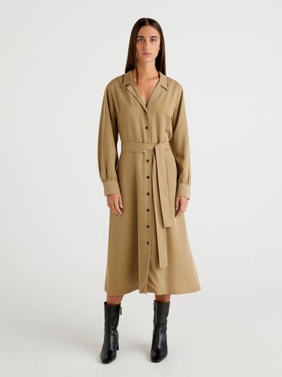Women's Benetton Sash Long Shirt Dress Dress Dove Grey | NZ004312