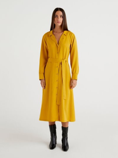 Women's Benetton Sash Long Shirt Dress Dress Yellow | NZ606857