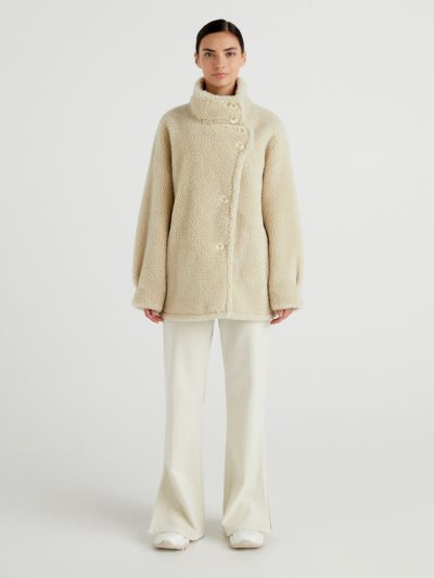 Women's Benetton Sheepskin Look Padded Jackets Dove Grey | NZ470694