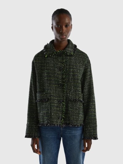 Women's Benetton Shirt-jacket Tweed Jackets Black | NZ853636