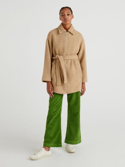 Women's Benetton Short Belted Coats Beige | NZ778029