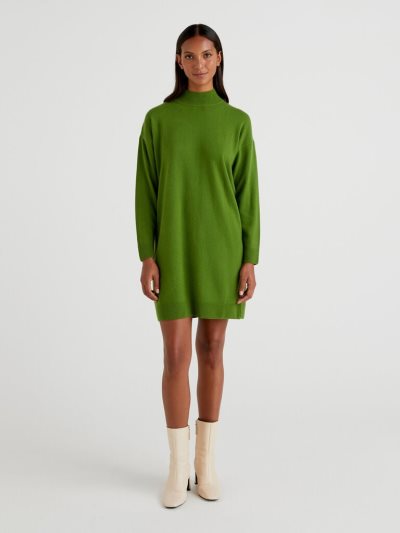 Women's Benetton Short Dress Dress Olive Green | NZ419913