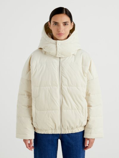 Women's Benetton Short Puffer Sustainable Padding Jackets White | NZ024932
