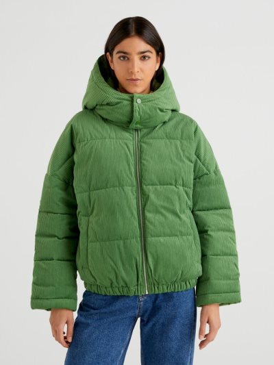 Women's Benetton Short Puffer Sustainable Padding Jackets Olive Green | NZ421453
