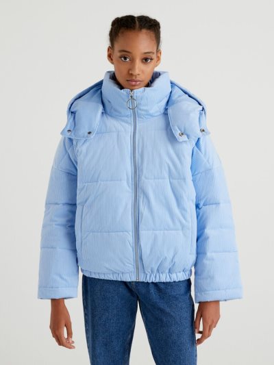Women's Benetton Short Puffer Sustainable Padding Jackets Light Blue | NZ637412
