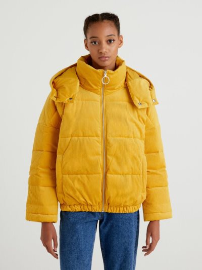 Women's Benetton Short Puffer Sustainable Padding Jackets Yellow | NZ993352