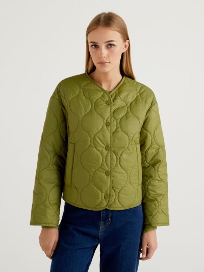 Women's Benetton Short Quilted Light Jackets Military Green | NZ264822