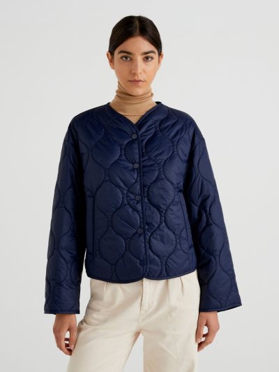 Women's Benetton Short Quilted Light Jackets Dark Blue | NZ781687