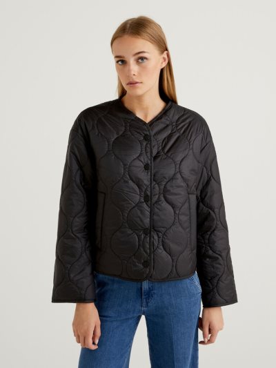 Women's Benetton Short Quilted Light Jackets Black | NZ970505