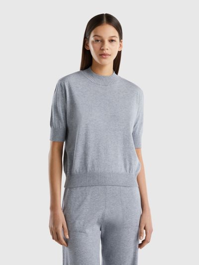 Women's Benetton Short Sleeve Cashmere Blend Sweaters Light Grey | NZ706243