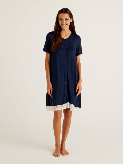 Women's Benetton Short Sleeve Nightshirt Nightshirts Dark Blue | NZ889379