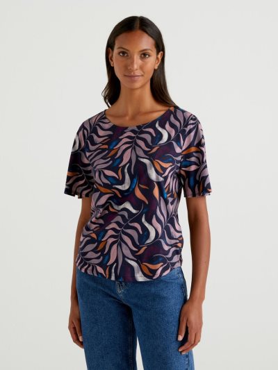 Women's Benetton Short Sleeve Patterned T Shirts Violet | NZ693238