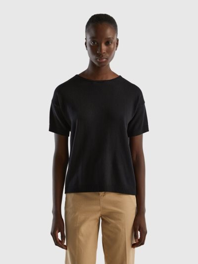 Women's Benetton Short Sleeve Sweaters Black | NZ938141