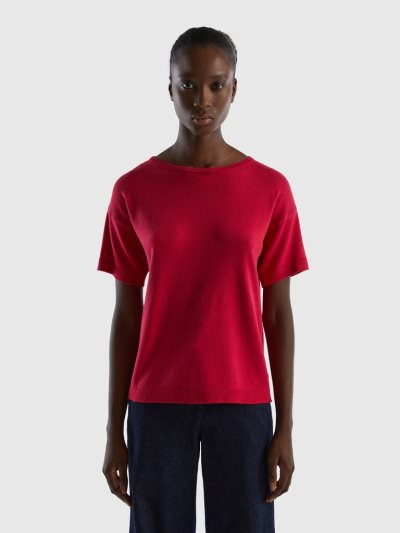 Women's Benetton Short Sleeve Sweaters Fuchsia | NZ479072